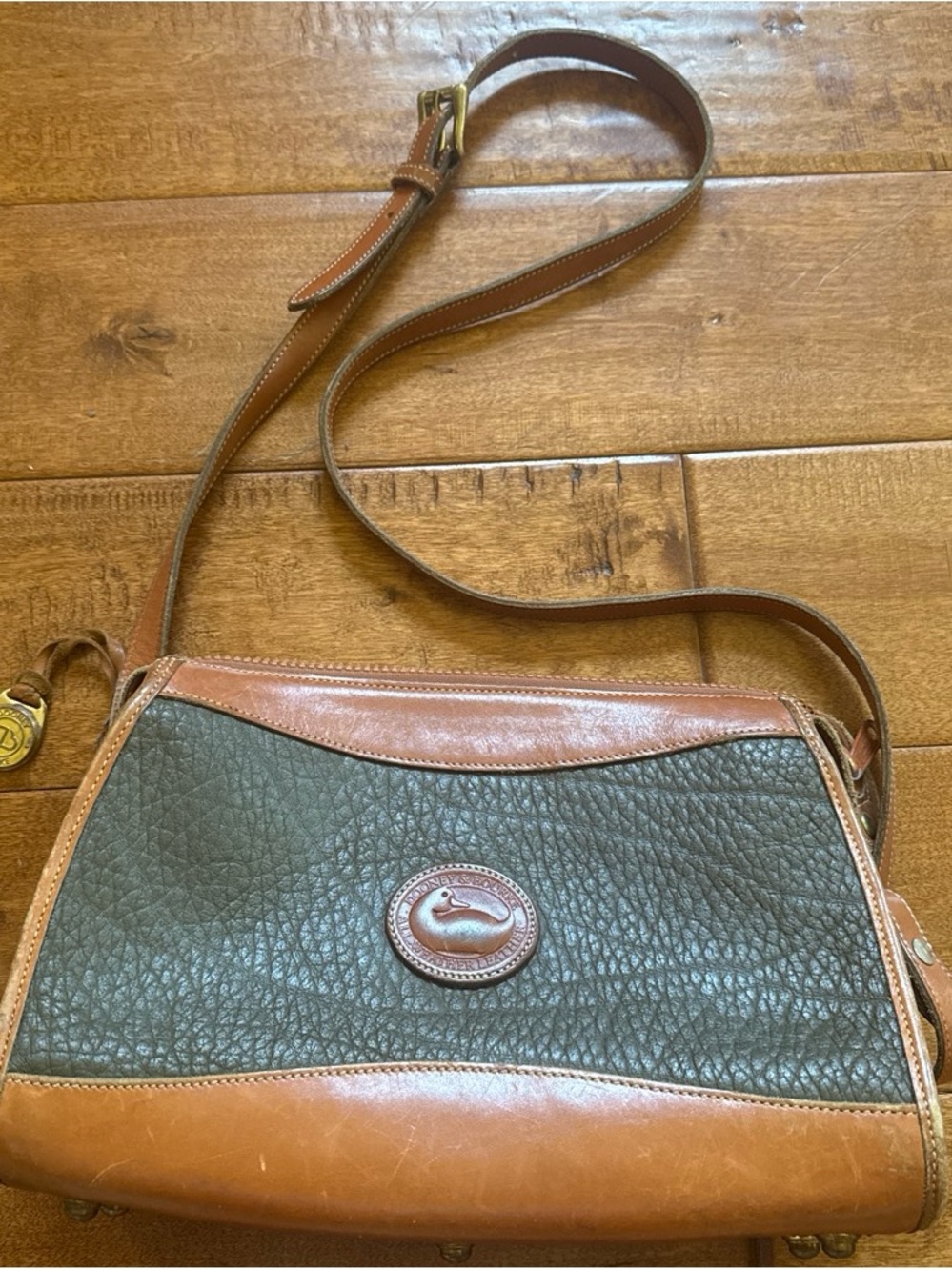 Dooney & Bourke Olive Pebble Leather Crossbody with Brown Trim